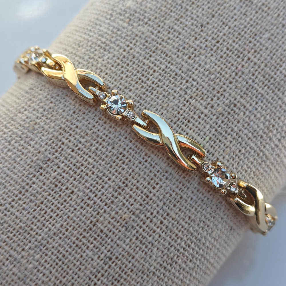 Women's Gold Tone Bracelet Infinity Chain Link Clear Crystal Rhinestone NEW